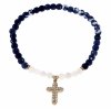 1162g Bransoletka złota stal chirurgiczna na gumce jubilerskiej Blueberry jadeit kamień krzyżyk